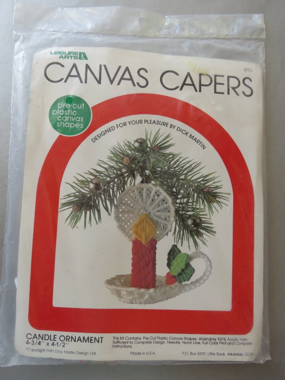 Candle Ornament Leisure Arts Canvas Capers Sealed Vintage Kit #410, 1981